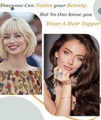 3D Hair Topper with Front Bangs - Covers White Hair and Visible Frontline - 2 Clips