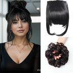 Front Bangs + Hair Bun (Pack of 2) - Fringe Hair Bangs for Forehead & Hair Bun for Messy Hairstyle